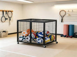Rolling Sports Ball Storage Cart, Double Lid Basketball Cage, Steel Organizer Rack for Indoor & 32590285