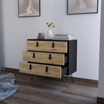 ZUN Black and Macadamia 3-Drawer Dresser B062P175199