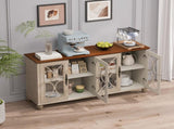 Elegant European Antique Style 4-Door Cabinet with Tempered Glass Doors,for Dining Room,Living W757P232701
