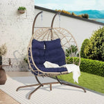 ZUN 2 Person Outdoor Rattan Hanging Chair Patio Wicker Egg Chair W874P146265