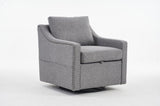 011-Linen Fabric 360&deg Swivel Accent Chair with Upholstered,One Back Pillow,Armrest with Rivets W527P190830