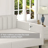 Elena Twin Size Ivory Boucle Upholstered Daybed, Ribbed Tufted Backrest, Daybed in Lavish Modern B083P163439