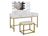 Large Vanity Set with 10 LED Bulbs, Makeup Table with Cushioned Stool, 3 Storage Shelves 2 Drawers, 09207854