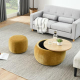 Round Storage Ottoman, 2 in 1 Function, Work as End table and Ottoman,with small seat,Dark W487P165700
