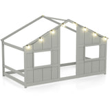 Twin-Size Kids House Gray Floor Bed- 82"x42"x51" Size, LED Light Strip for Cozy 32100376
