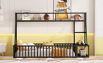 ZUN Twin Size Floor Bed Frame with Safety Fence, Metal Floor Bed with Desk and Storage Shelves, W1580P240068