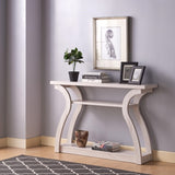 Entryway sofa hall console curvy leg design two shelves thick top panel White Oak color B107P293586