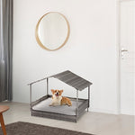 ZUN Wicker Dog House, Elevated Rattan Dog Bed with Canopy and Washable Cushion Cover, Indoor Outdoor 91931559