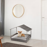 ZUN Wicker Dog House, Elevated Rattan Dog Bed with Canopy and Washable Cushion Cover, Indoor Outdoor 91931559