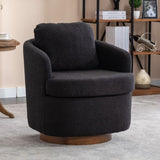 035-Boucle Fabric Swivel Accent Chair With Soild Wood Round Brown Base Leg,Black W527134465