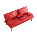 ZUN 67" Red Leather Multifunctional Double Folding Sofa Bed for Office with Coffee Table 65824052