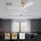 52 Smart Ceiling Fans with Lights Remote,Quiet DC Motor,White Gold Outdoor Indoor Ceiling Fan,High 37737611