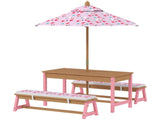 Flamingo Theme Kids Picnic Table Set, Pink Outdoor Table with Foldable Umbrella, Removable Cushions 44490164