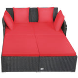 Red Outdoor Rattan Daybed with Upholstered Cushions 48768707