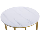 Round Side Table 404060cm, Cross Frame, Single Tier, Faux White Marble PVC Top, Gold Powder Coated 36514617