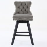 Swivel Velvet Barstools with Button Tufted Decoration and Wooden Legs, and Chrome Nailhead Trim, W1143P241330