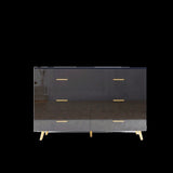 High Glossy Surface 6 Drawers Chest of Drawer with Golden Handle and Golden Steel Legs Black Color W2139134916
