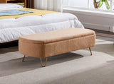 Camel Storage Ottoman Bench for End of Bed Gold Legs, Modern Camel Faux Fur Entryway Bench W117082031