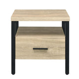 ZUN Oak and Black 1-drawer Accent Table B062P186480