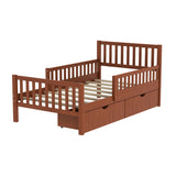 Twin Size Wood Platform Bed with Guardrails on Both Sides and Two Storage Drawers, Walnut N733P172696D