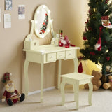 Kids Vanity Set with Mirror and Lights and Stool, 5 Storage Drawers, Pretend Play Princess Makeup 87697289