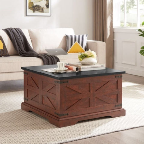 ZUN Farmhouse Coffee Table, Square Wood Table with Large Hidden Storage Compartment for Living Room, W2275P148554
