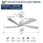 ZUN 52 Inch Modern Ceiling Fan With Dimmable LED Light 5 Solid Wood Blades Smart Remote Control W934P195842