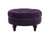 Dawn Tufted Round Ottoman Nailhead Accents, Purple Velvet B2719P238412