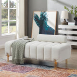 ZUN New design pull out storage compartment footstool sofa, teddy fabric material, solid wood frame, 47842113