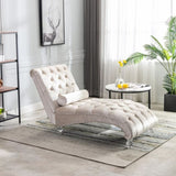 COOMORE Velvet Chaise Lounge Indoor,Button-Tufted Upholstered Chaise Lounge Chair with Pillow for W39538682
