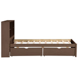 Modern Twin Size Bed Frame With Built-in USB Port on Bookcase Headboard and 2 Drawers for Walnut W697P152020