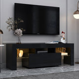 Black TV Stand with LED RGB Lights,Flat Screen TV Cabinet, Gaming Consoles - in Lounge, Living W33115870
