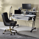 White and Black Music Recording Studio Desk with Metal Base B062P209213