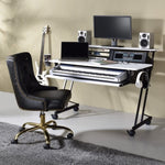 ZUN White and Black Music Recording Studio Desk with Metal Base B062P209213