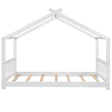 Twin Size House Platform Bed with Headboard and Footboard,Roof Design,White WF284064AAK