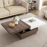 ZUN U-Can Rotatable Top Coffee Table, Modern Square Coffee Table with Wood Grain N724P195145K