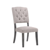 Transitional Dining Chairs Set of 2, Tufted Back Beige Fabric Upholstery Weathered Gray Oak Finish B2741P345901