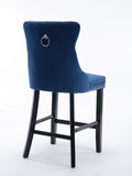 Contemporary Velvet Upholstered Barstools with Button Tufted Decoration and Wooden Legs, and Chrome W1143P177249
