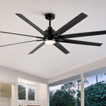 ZUN 72" Supper Large Integrated LED Light Ceiling Fan with Black ABS Blade 35538391