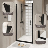 24"x 72" Pivot Shower Door, Matte Black Aluminum Frame, Half Frame ,1/4" Tempered Glass W1675P307040