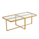 ZUN Minimalism rectangle coffee table,Golden metal frame with tempered glass tabletop W24738712