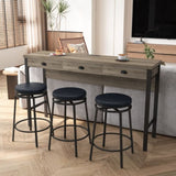3-Drawer Long Dining Table Set with Power Outlets, Bar Kitchen Table Set with Circular PU Stools, W757134230