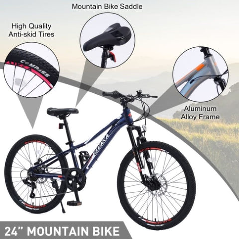 ZUN Mountain Bike for Girls and Boys Mountain 24 inch 7-Speed bike 66266367