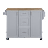 K&K Rolling Kitchen Island with Storage, Kitchen Cart with Rubber Wood Top, 3 Drawer, 2 Slide-Out WF316599AAG