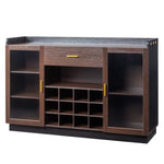 ZUN Double Glass Door with Single Drawer and 12-Bottle Wine Rack Sideboard in Black Frame + Gray-Brown 56154679