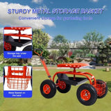 Garden Cart Rolling Scooter, Adjustable Height Heavy Duty Scooter, Rolling Garden Cart with 4 Wheels W227P207223