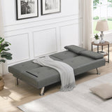 ZUN sofa bed with Armrest two holders WOOD FRAME, STAINLESS LEG, FUTON GREY PVC W214104621