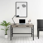 ZUN Light Weathered Oak and Black Writing Desk with 2 Drawers B062P184545