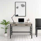 Light Weathered Oak and Black Writing Desk with 2 Drawers B062P184545