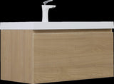 36'' Floating Bathroom Vanity with Sink, Wall-Mounted Striped Storage Cabinet with Soft-Close Drawer W1573P265197